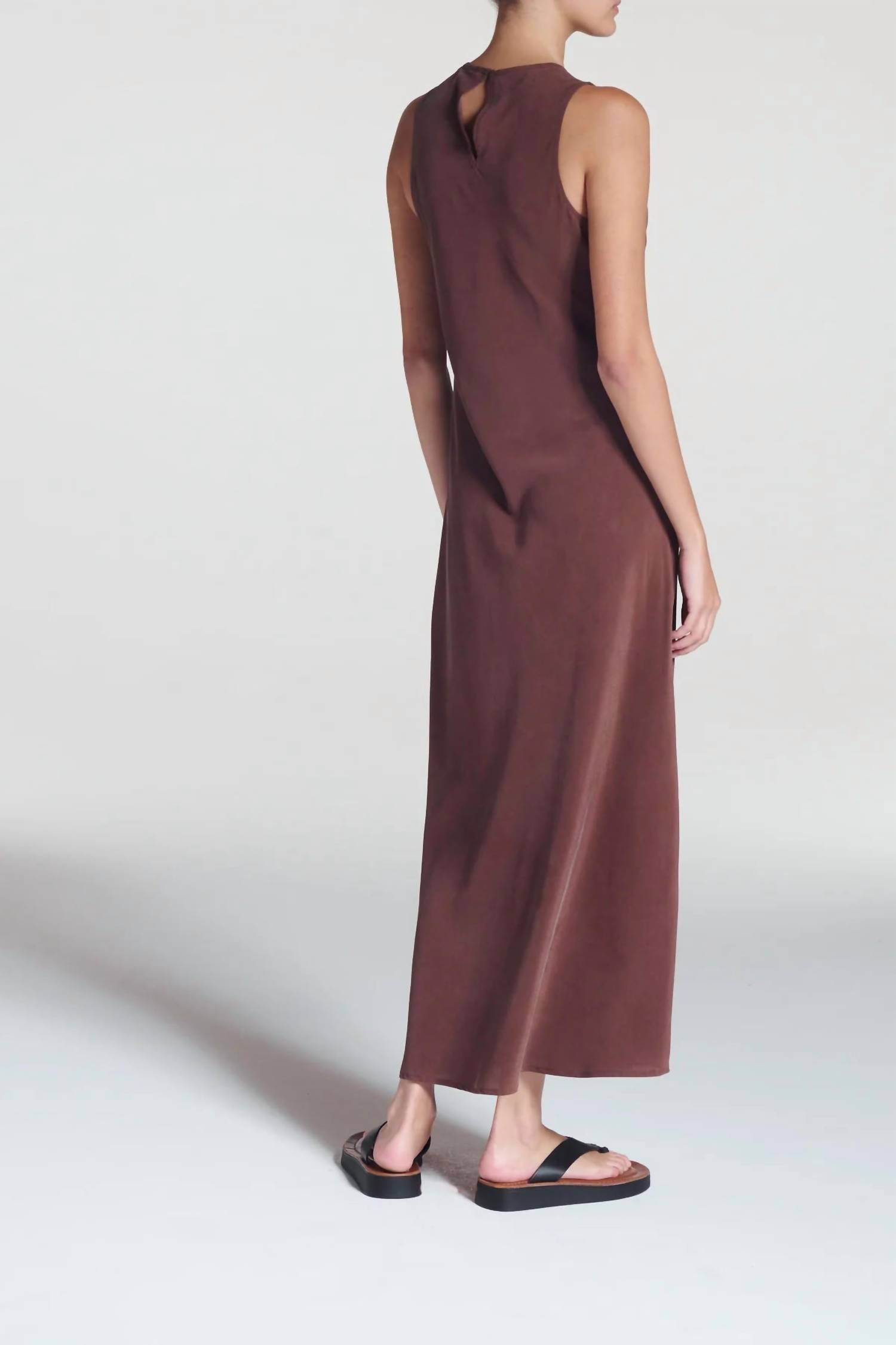 ASCENO Valencia Silk Maxi Dress in mahogany - women's dress - detail view