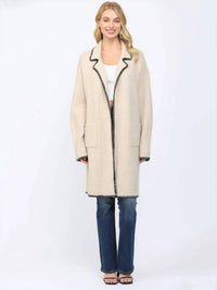 Fate - Contrast Whipstitch Notched Collar Open Cardigan