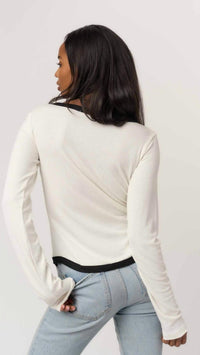 Project Social T - Contrast Scoop Neck Rib Long Sleeve Top