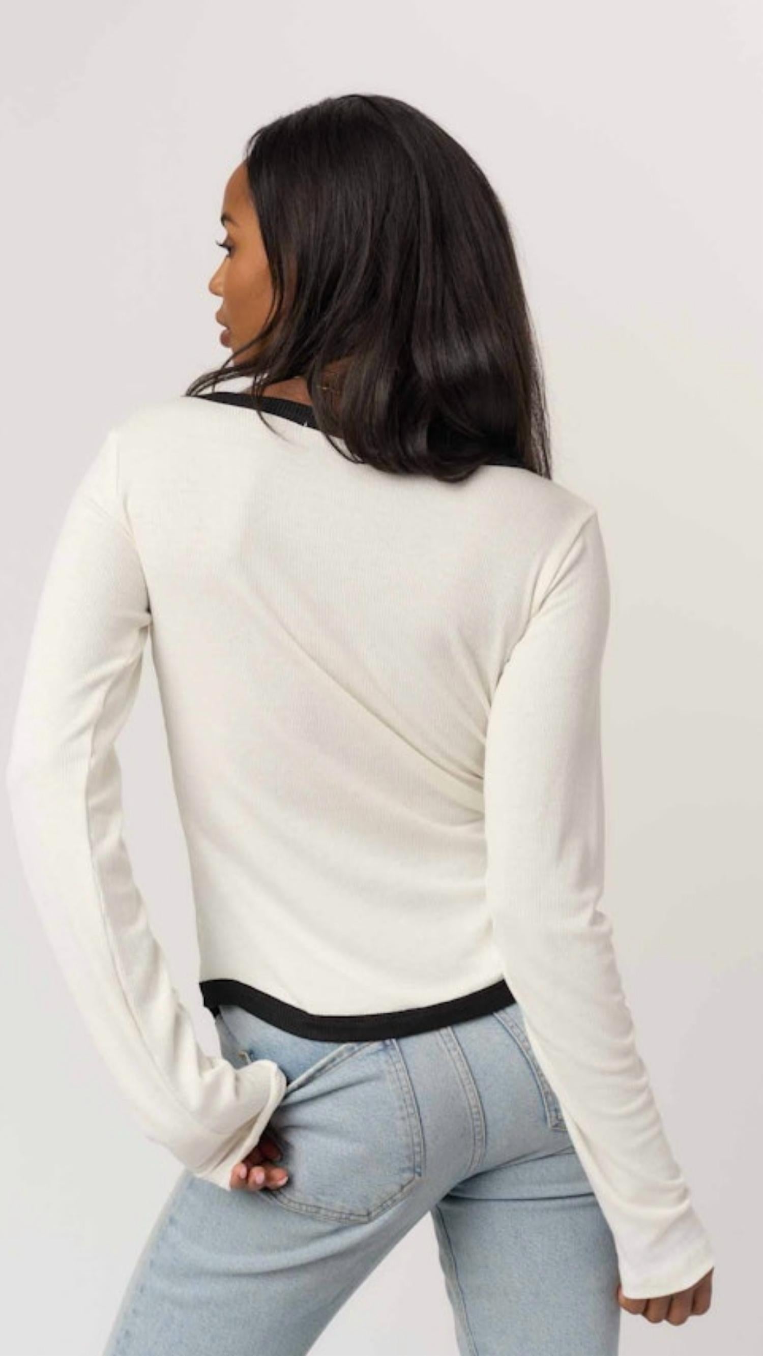 Project Social T - Contrast Scoop Neck Rib Long Sleeve Top