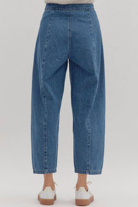 entro High Waist Drawstring Pants in blue - women's jeans - detail view