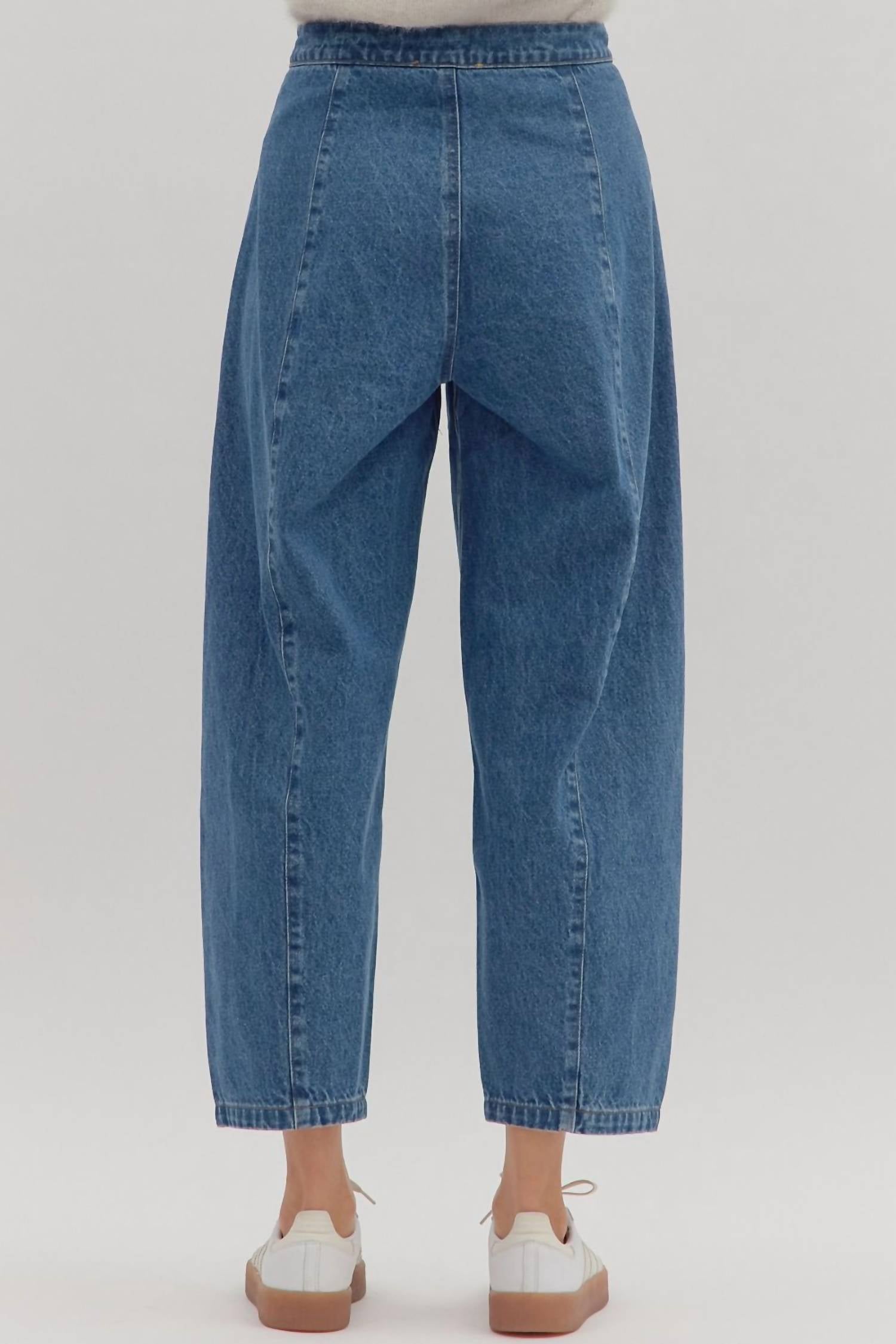 entro High Waist Drawstring Pants in blue - women's jeans - detail view