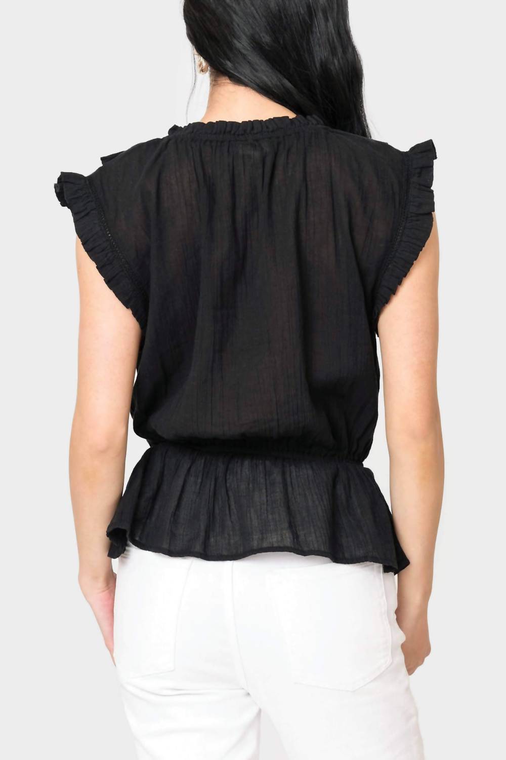 Elan - Sleeveless Ruffle Trim Blouse