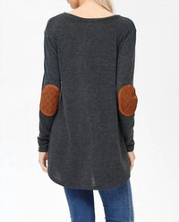 Lovely Melody - Kennedy Elbow Patch Hi-Low Hem Tunic Top