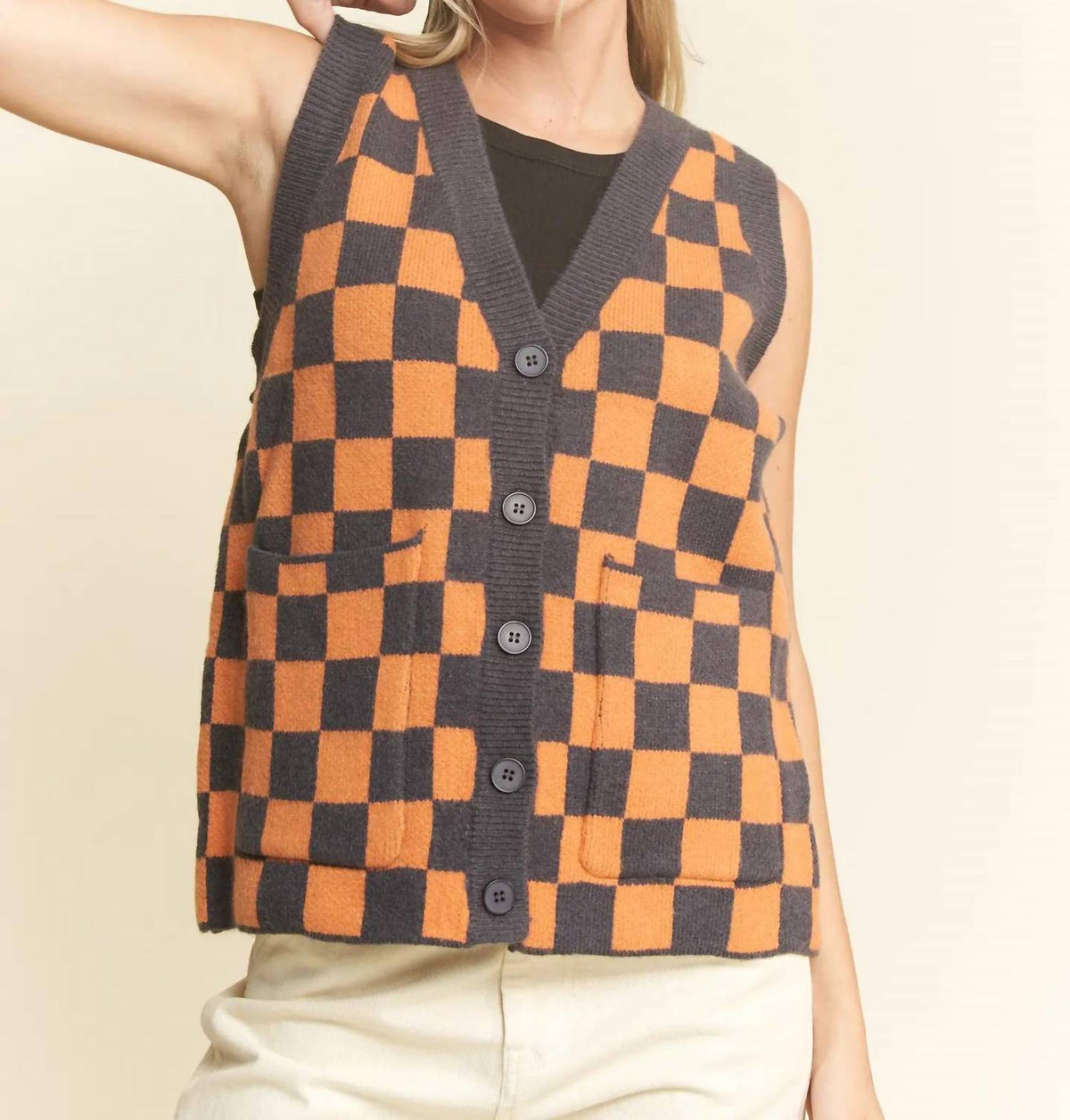 Jade By Jane - Sleeveless V-neck Button Down Vest