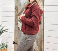 TRIBAL Button Down Boucle Jacket in passion plum - women's jacket - alternate view