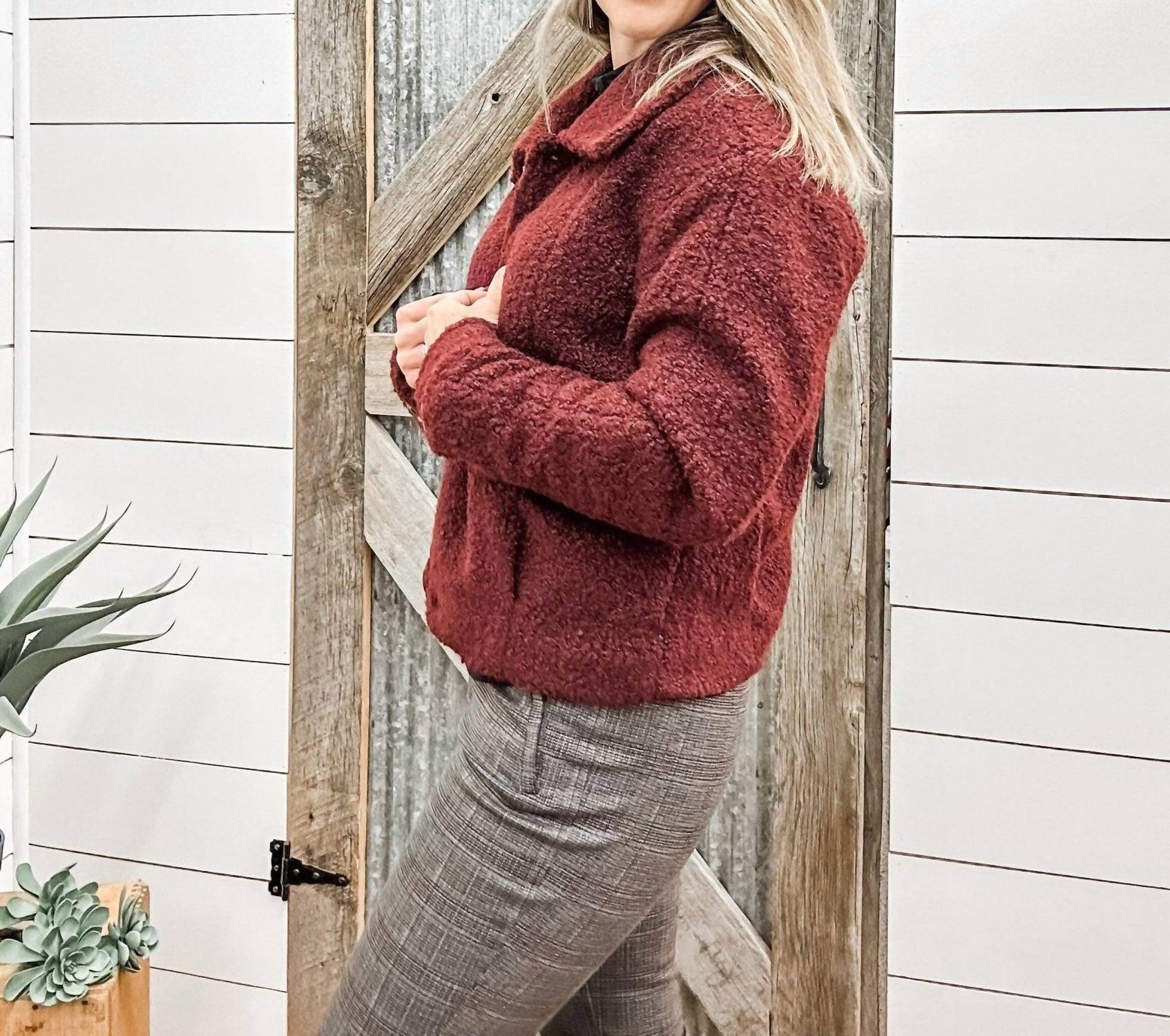 TRIBAL Button Down Boucle Jacket in passion plum - women's jacket - alternate view