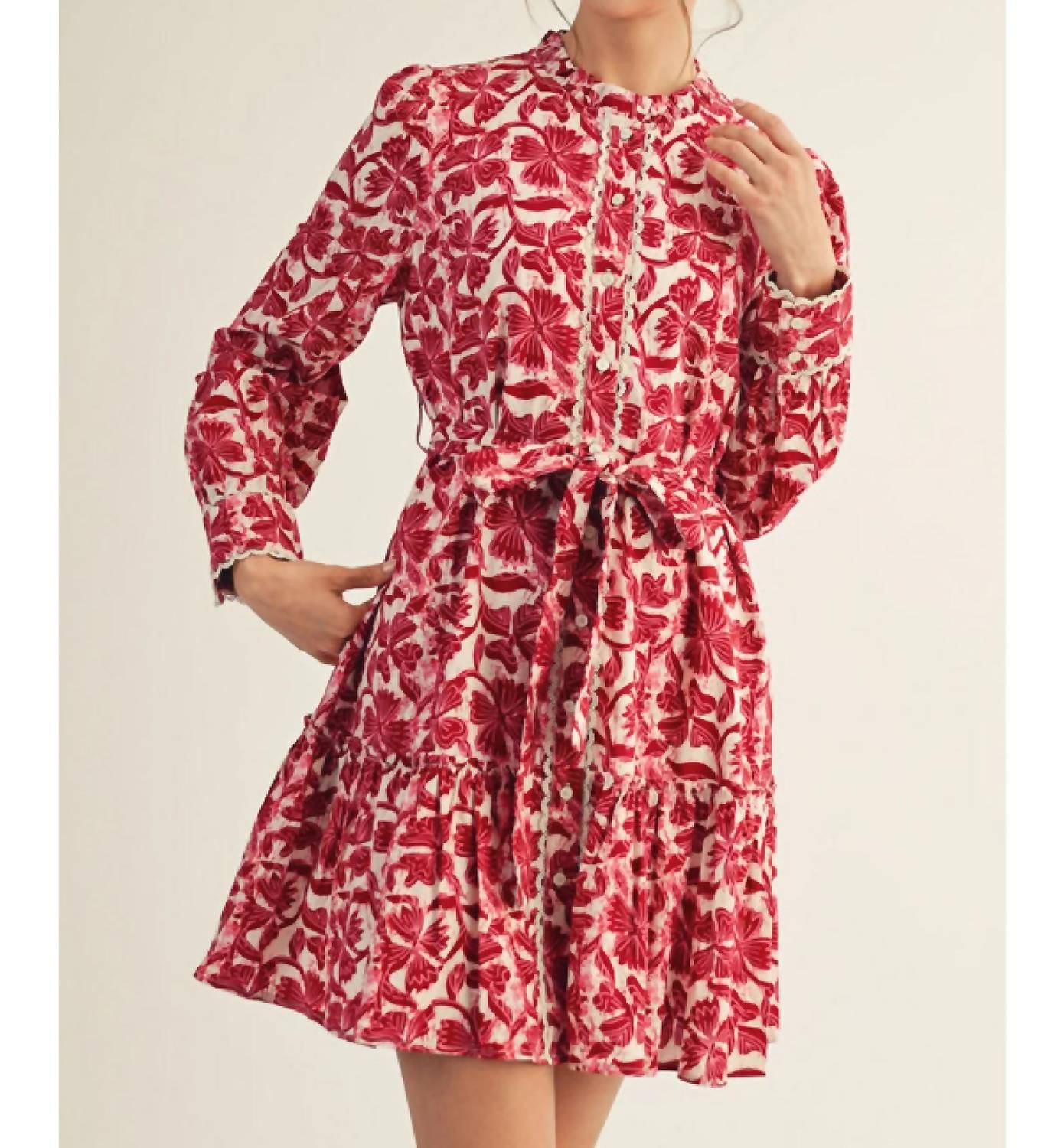 Jodifl - Break Hearts Long Sleeves Floral Mini Dress