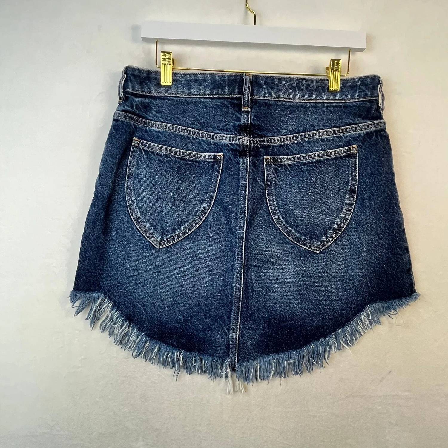 Free People Women's Ultra-distressed Mini Teaspoon Jeans Skirt in denim - women's skirt - detail view