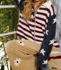 POL American Flag Mohair Sweater Jacket in burgundy navy - women's jacket - view 5