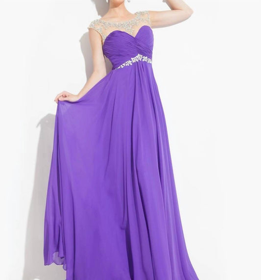 Rachel Allan - Beaded Sheer Neck Chiffon Prom Gown