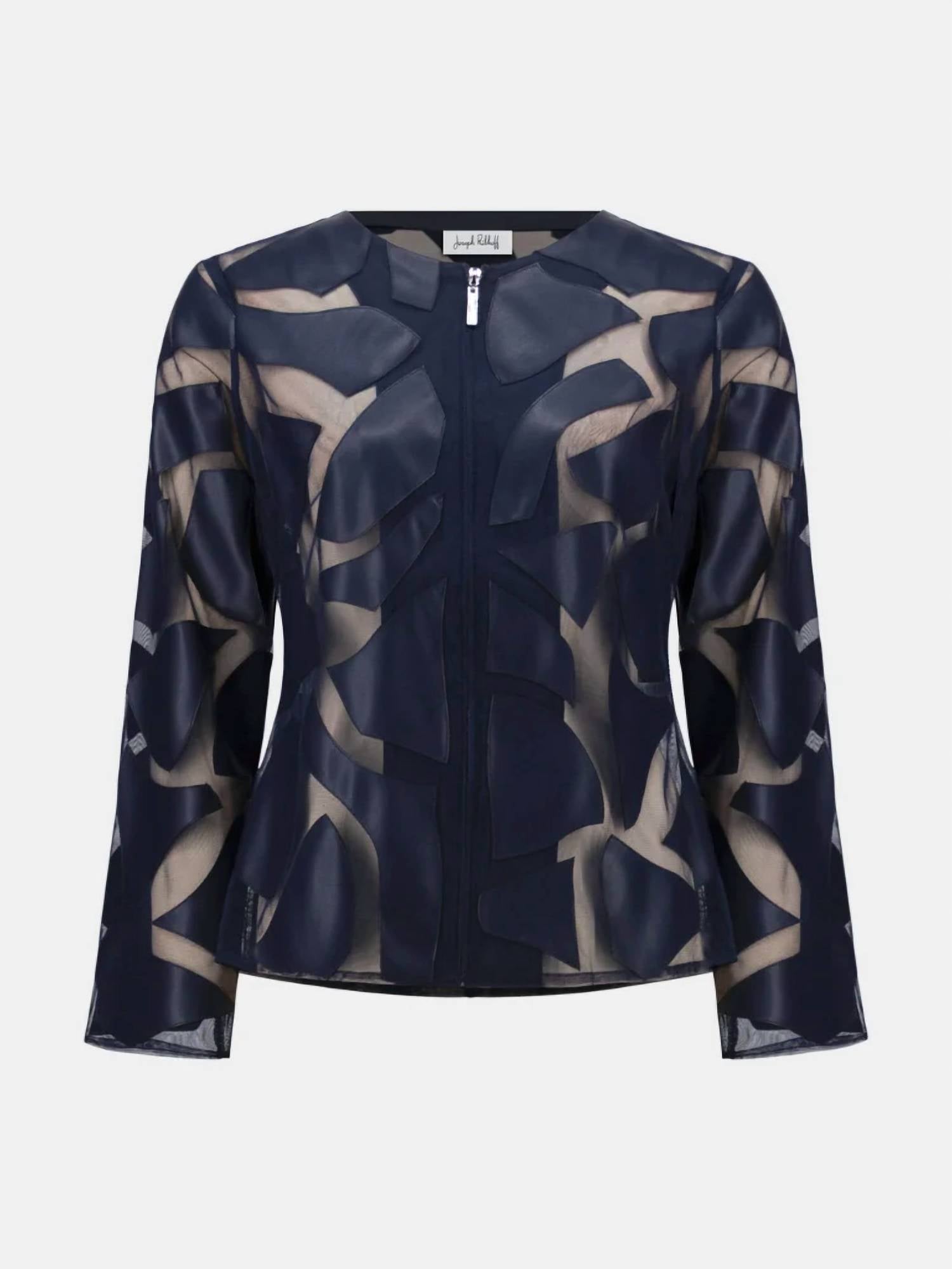 Joseph Ribkoff - Laser Cut Leatherette Giraffe Print Fitted Jacket