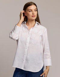 Hinson Wu Margot 3/4 Sleeve Embroidered Linen Shirt in white - women's long sleeve top - alternate view