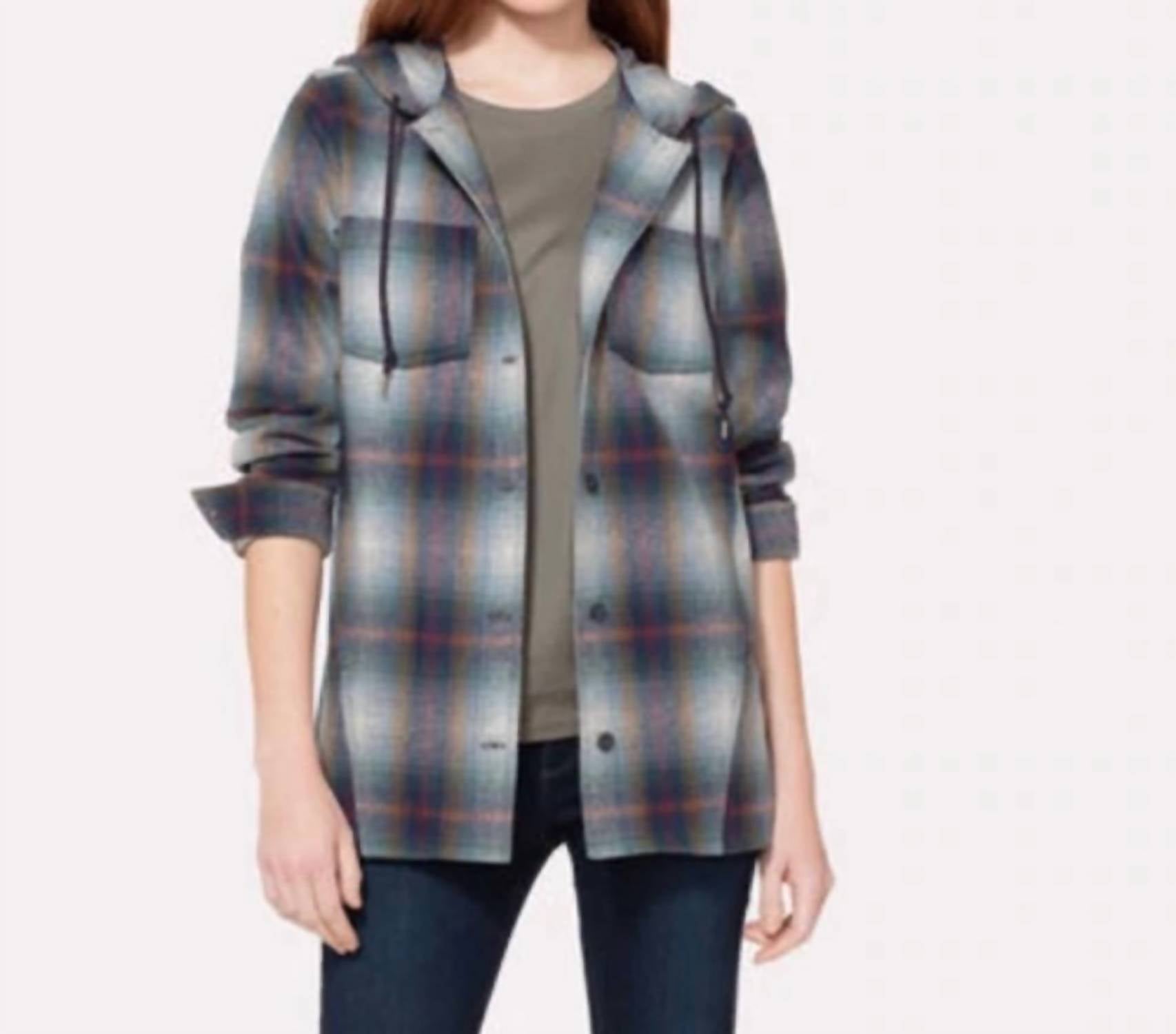 PENDLETON Plaid Wool Hoodie in green plum - women's top