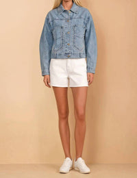 Wisteria Lane - Women's Studded Cropped Washed Denim Jacket