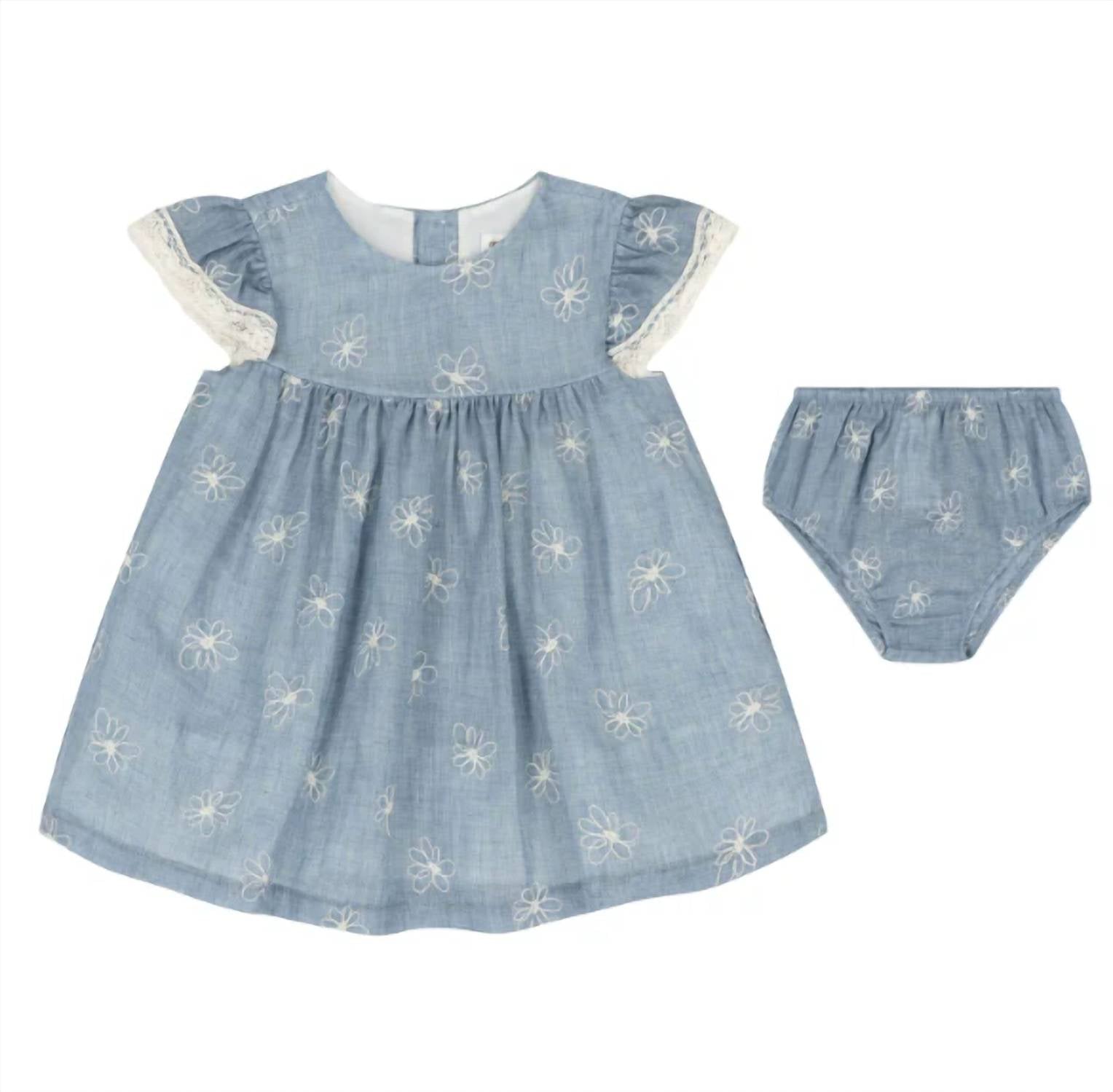 Mayoral - Girl's Two Piece Denim Dress With Embroidered Flowers