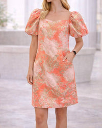 Jade Puff sleeve dress in gold dust - women's dress