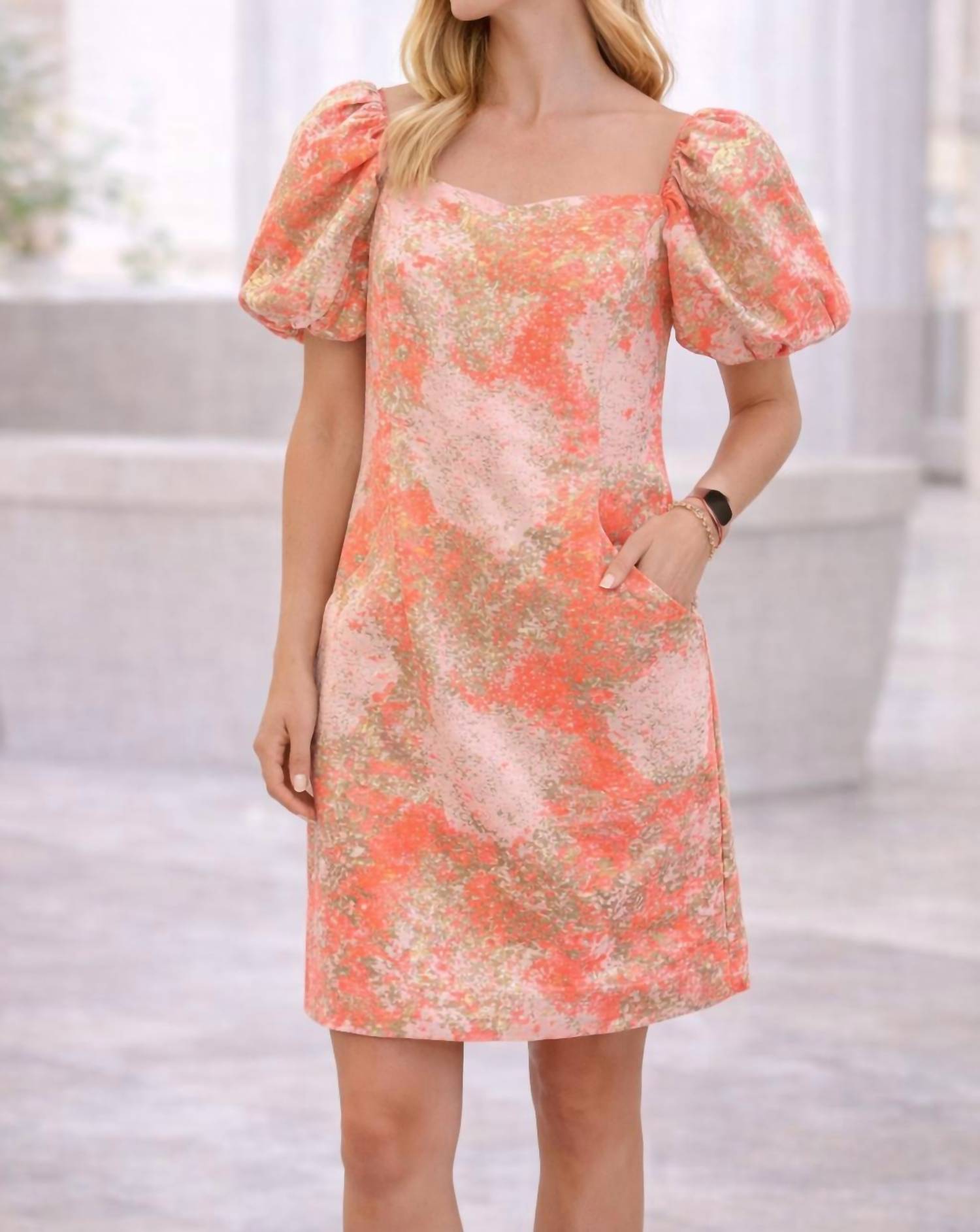Jade Puff sleeve dress in gold dust - women's dress