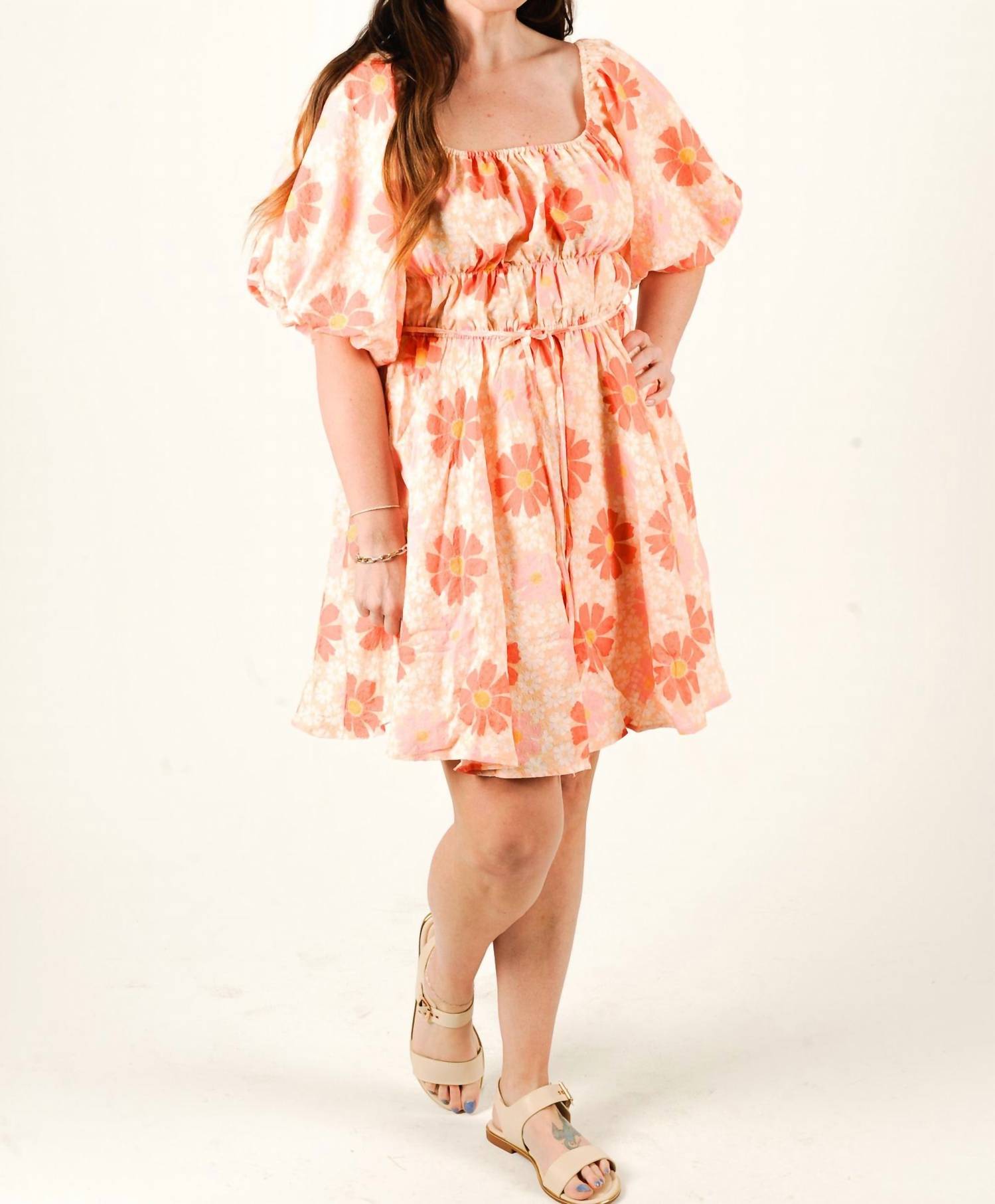 Mazik Petal Puff Mini Dress in orange - women's dress - alternate view