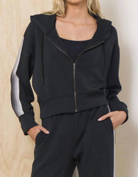 Vintage Havana Victoria Zip Up Hoodie in black with grey - women's top
