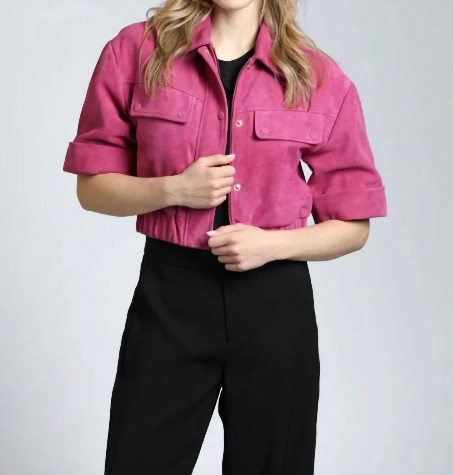 11 Uptown - Cropped Goat Suede Jacket With Gathered Waist
