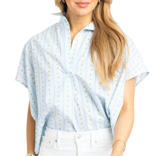 Karlie - Floral Stripe V Neck Collar Top