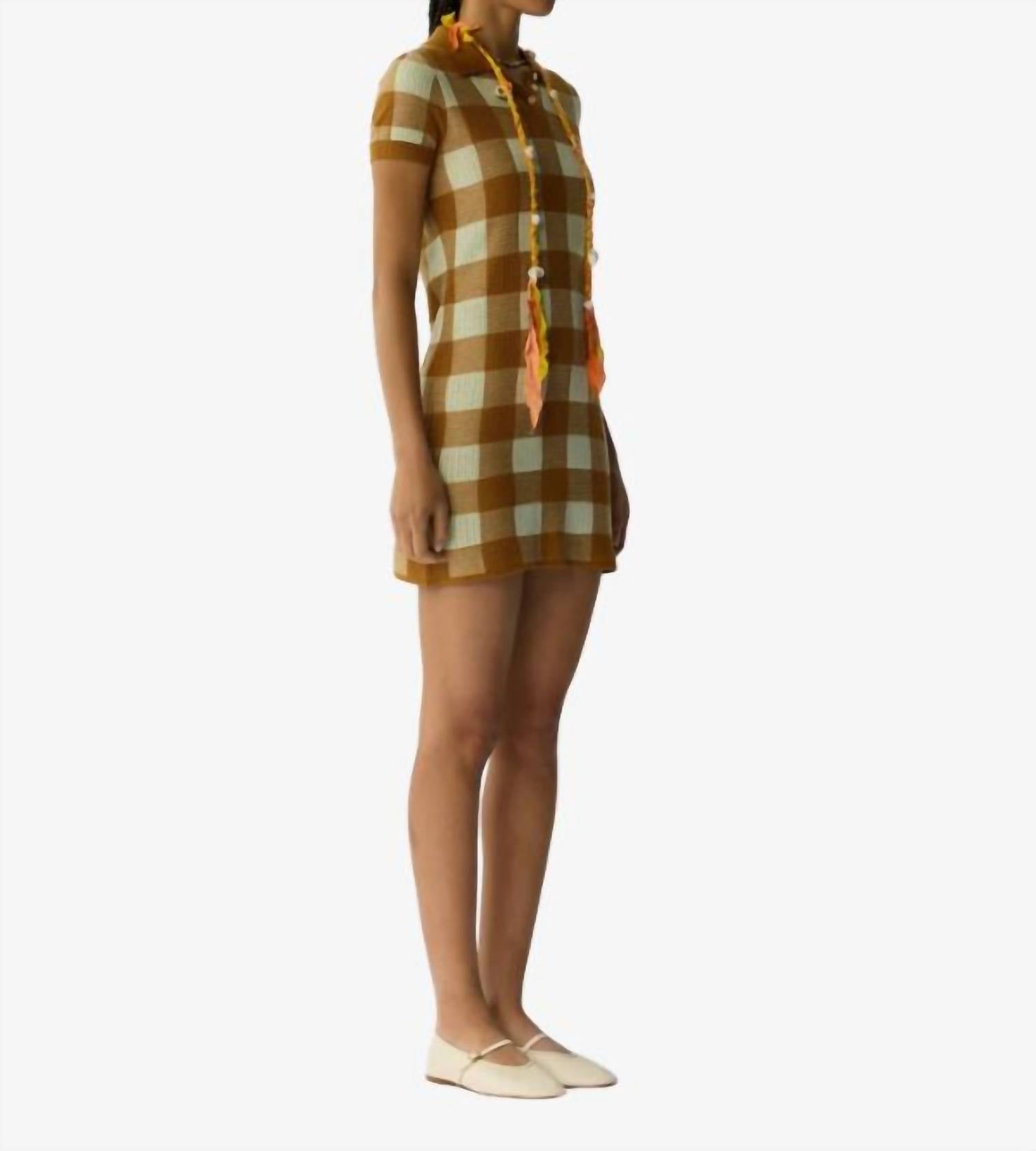 Guest In Residence Gingham Polo Dress in residence gingham polo dress in suede limewash - women's dress - detail view