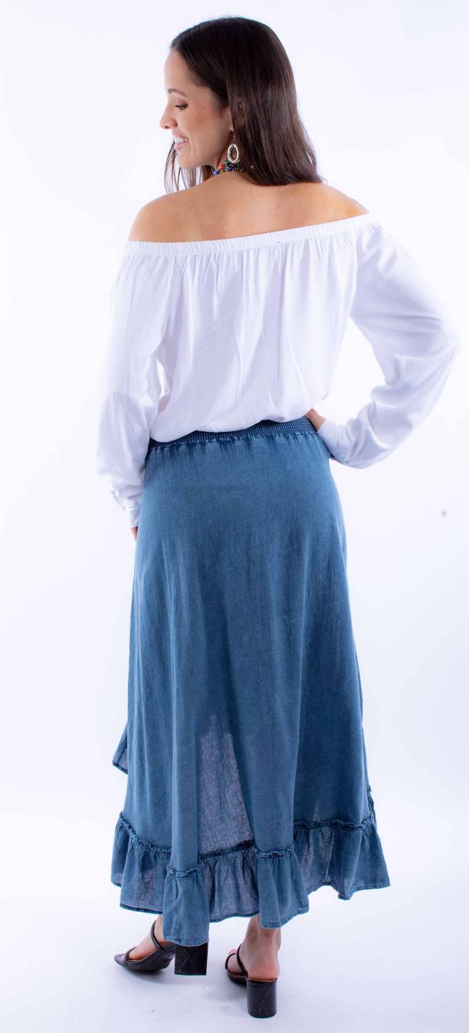 Scully High Low Drawstring Skirt in denim blue - women's skirt - alternate view