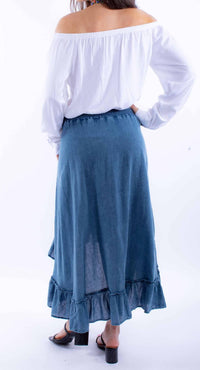 Scully High Low Drawstring Skirt in denim blue - women's skirt - detail view
