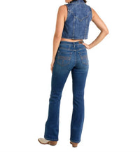 Rock & Roll Denim Cropped Fringe Vest in denim - women's blouse - detail view