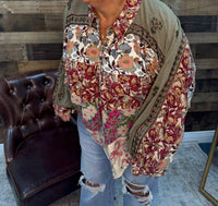 Young Threads Bishop Sleeves Loose Western Shirt in gravel - women's blouse - alternate view