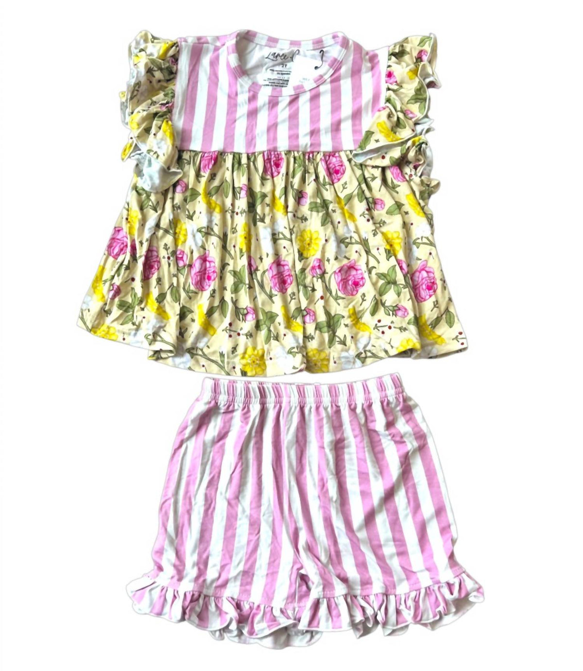 Laree + Co. - Girl's Emma Floral Bamboo Flutter Sleeve Tunic and Short Set
