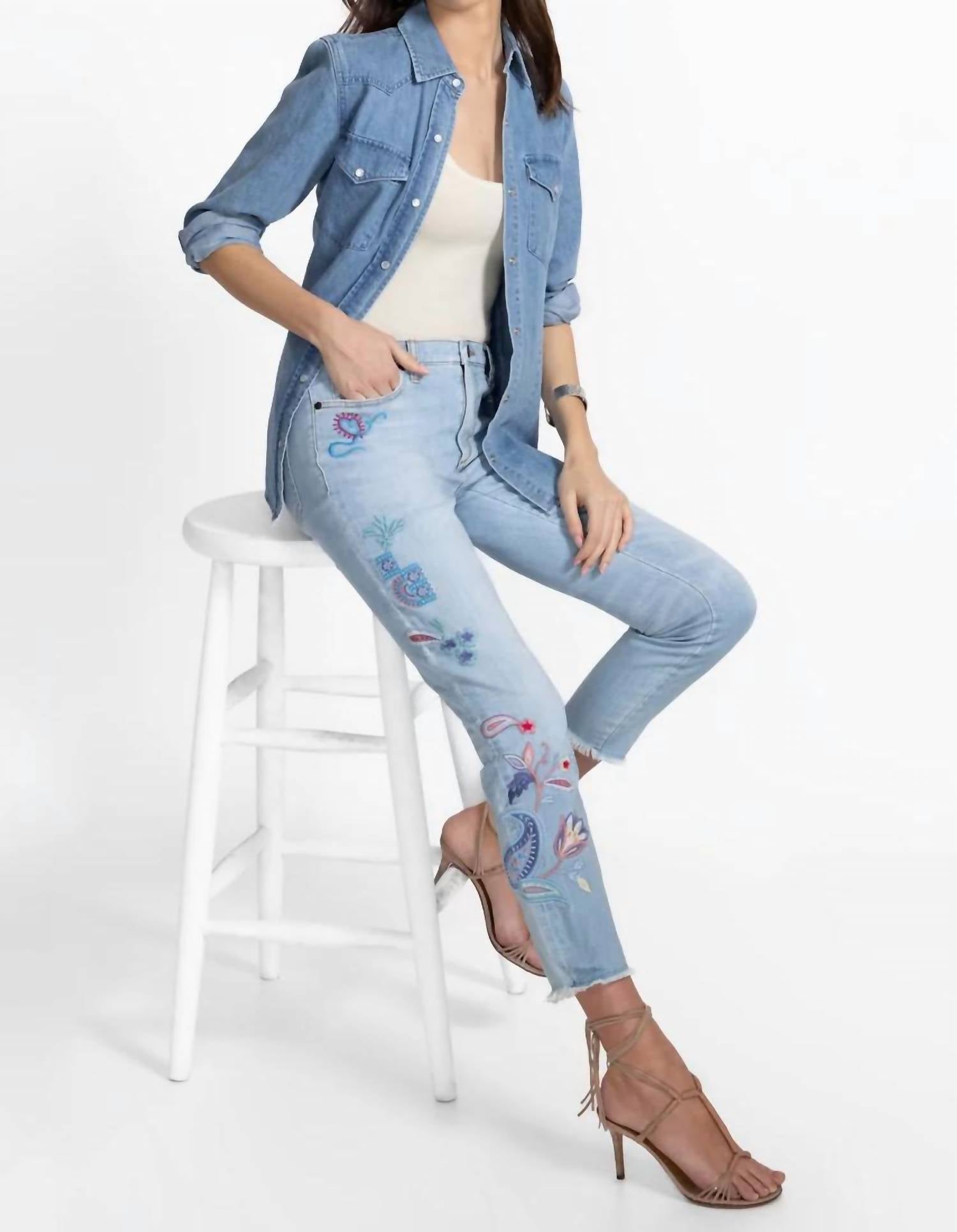 Johnny Was Cropped Skinny Jean in medium wash - women's jeans - detail view
