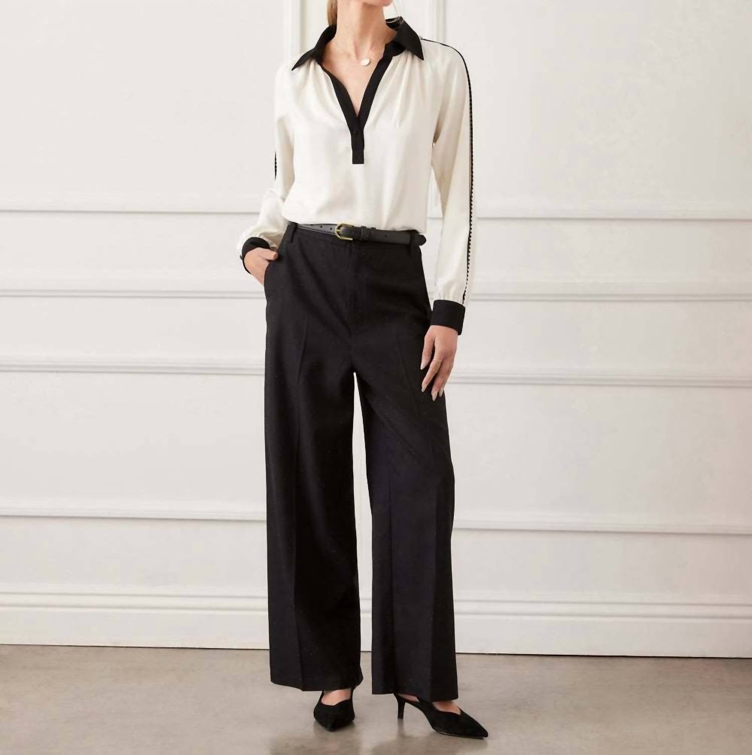 Karen Kane Rhinestone Embellished Wide-leg Trousers - Petite in black - women's pants - view 5