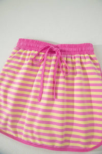 Shewin - Stripe Short Sleeve Top And Skirt Set