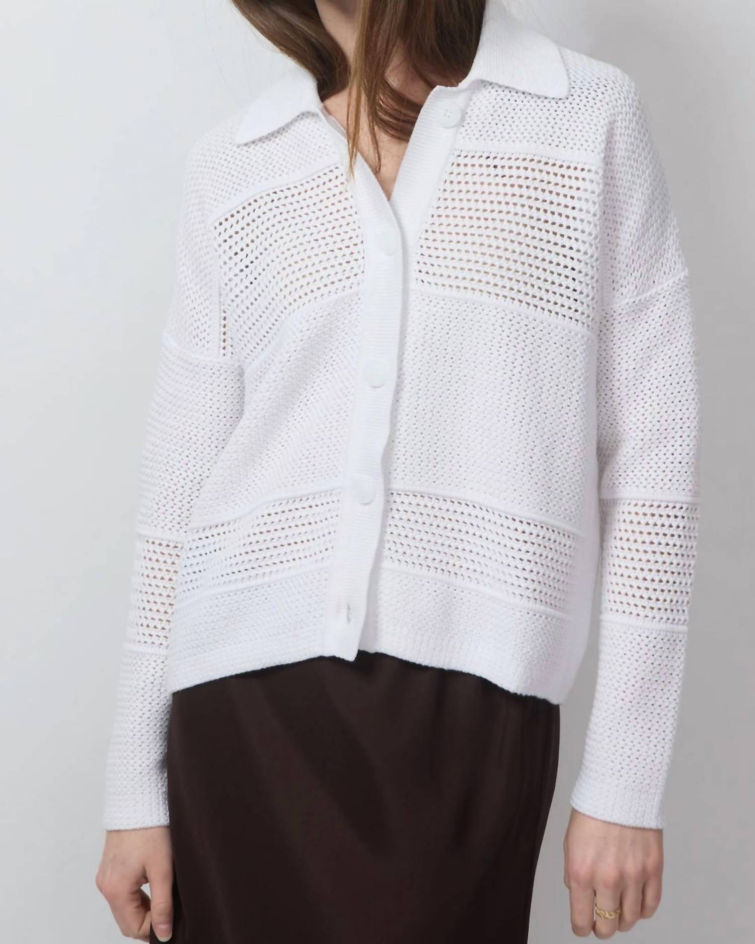 Kinross - Women's Mixed Texture Collared Cardigan