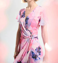 Joseph Ribkoff - Printed Chiffon High Low Wrap Dress