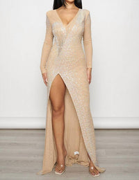 Banjul - Rhinestone Fishnet Maxi Dress