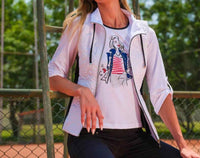 DOLCEZZA Women's Gilet Vest in white navy - women's jacket - detail view