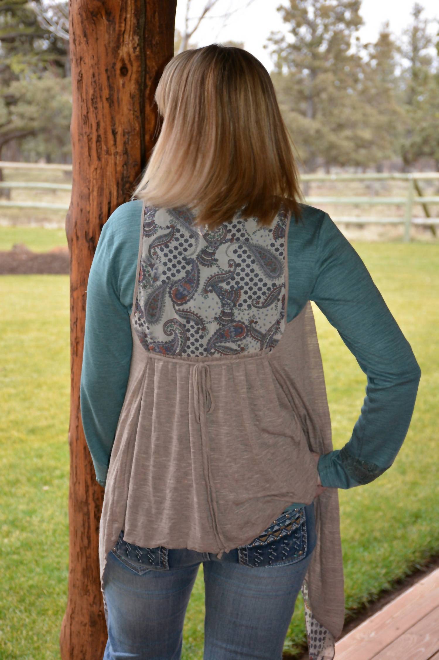 Adiktd Slub Knit Henley Tee in teal - women's long sleeve top - alternate view