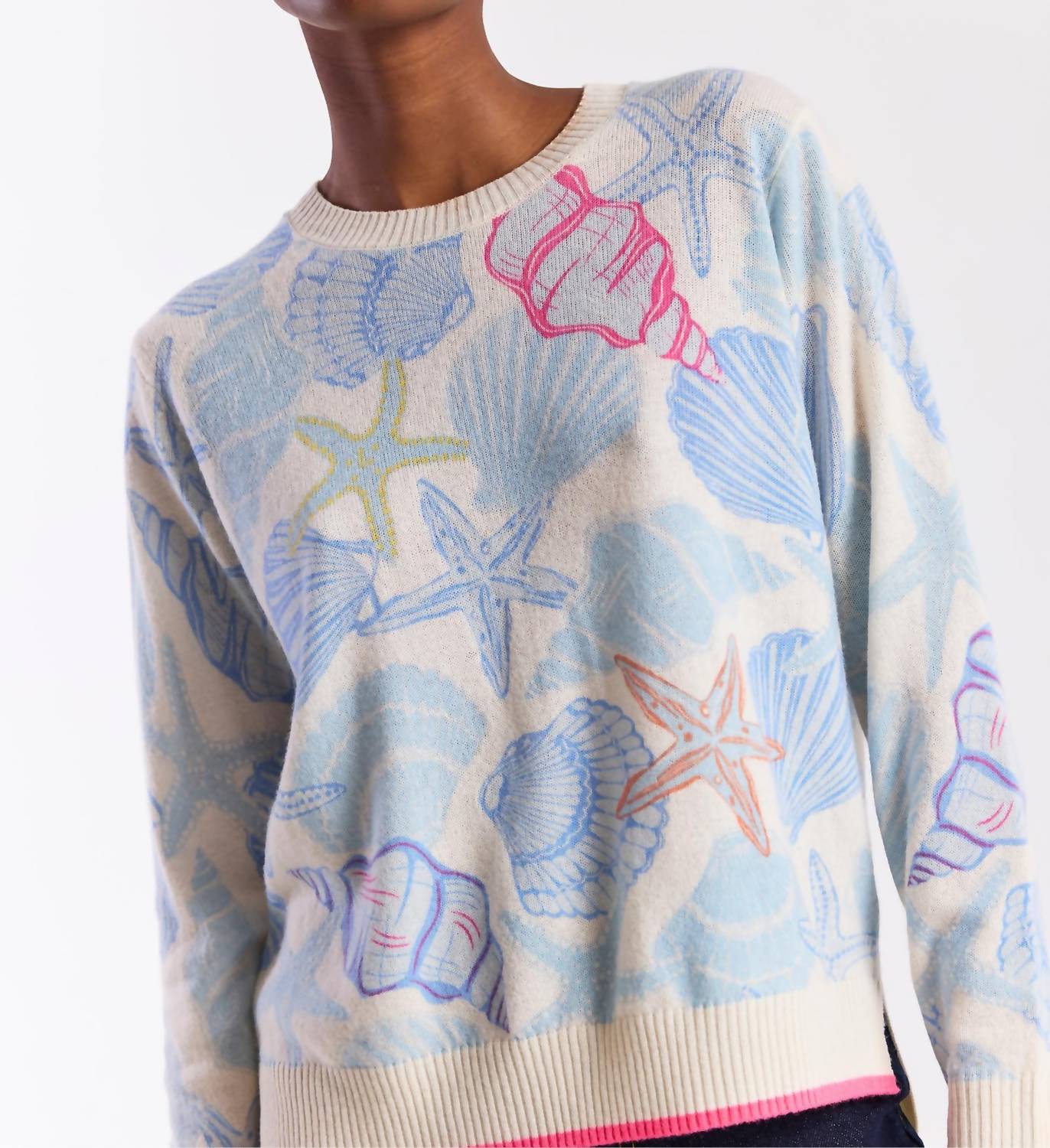 Brodie Cashmere Scatter Shell Cashmere Crew Jumper in organic white - women's sweater - view 4