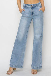 Risen - Double Button Wide-leg Western Jeans
