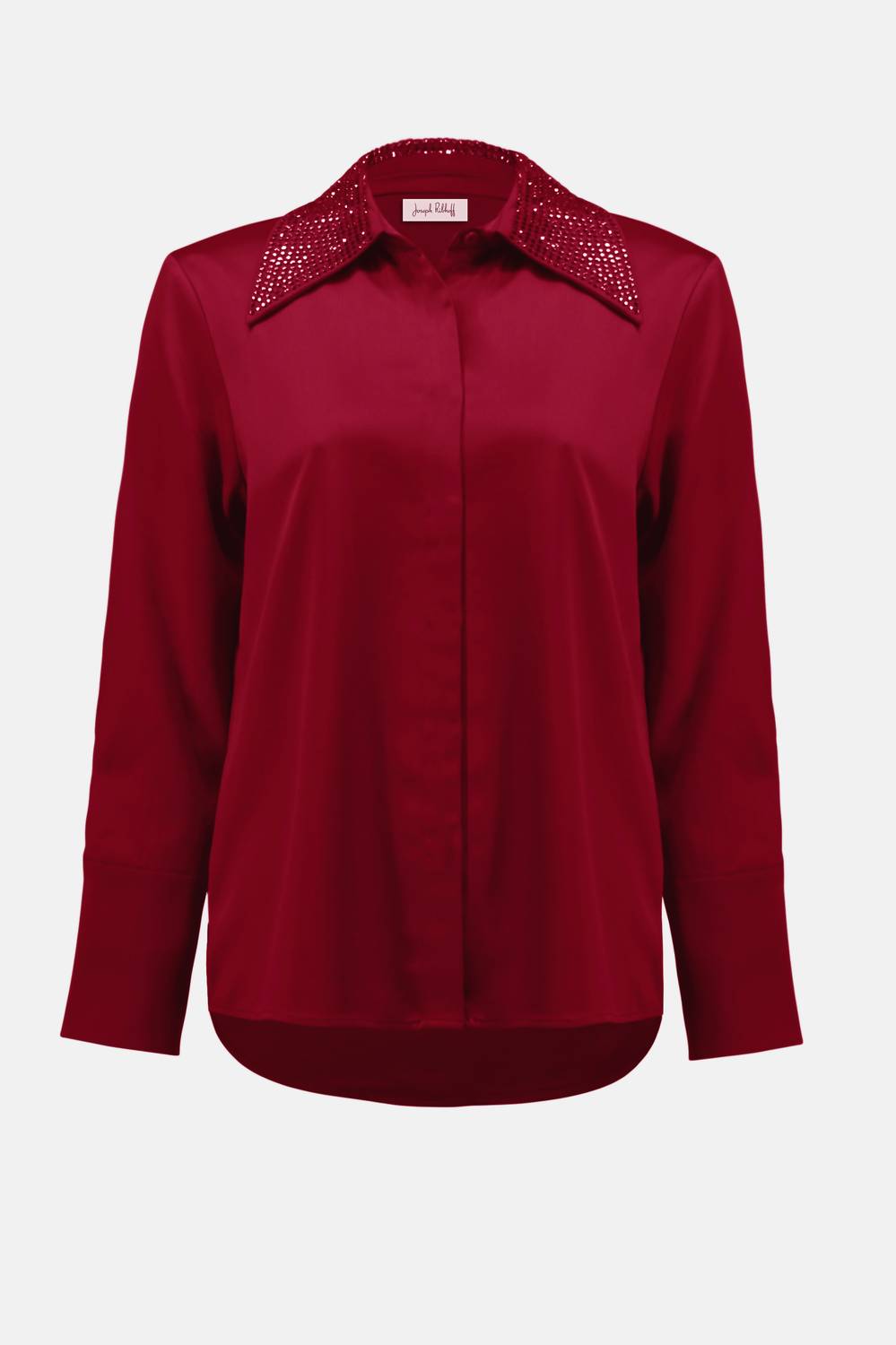 Joseph Ribkoff - Satin Button Front Blouse with Embellished Collar