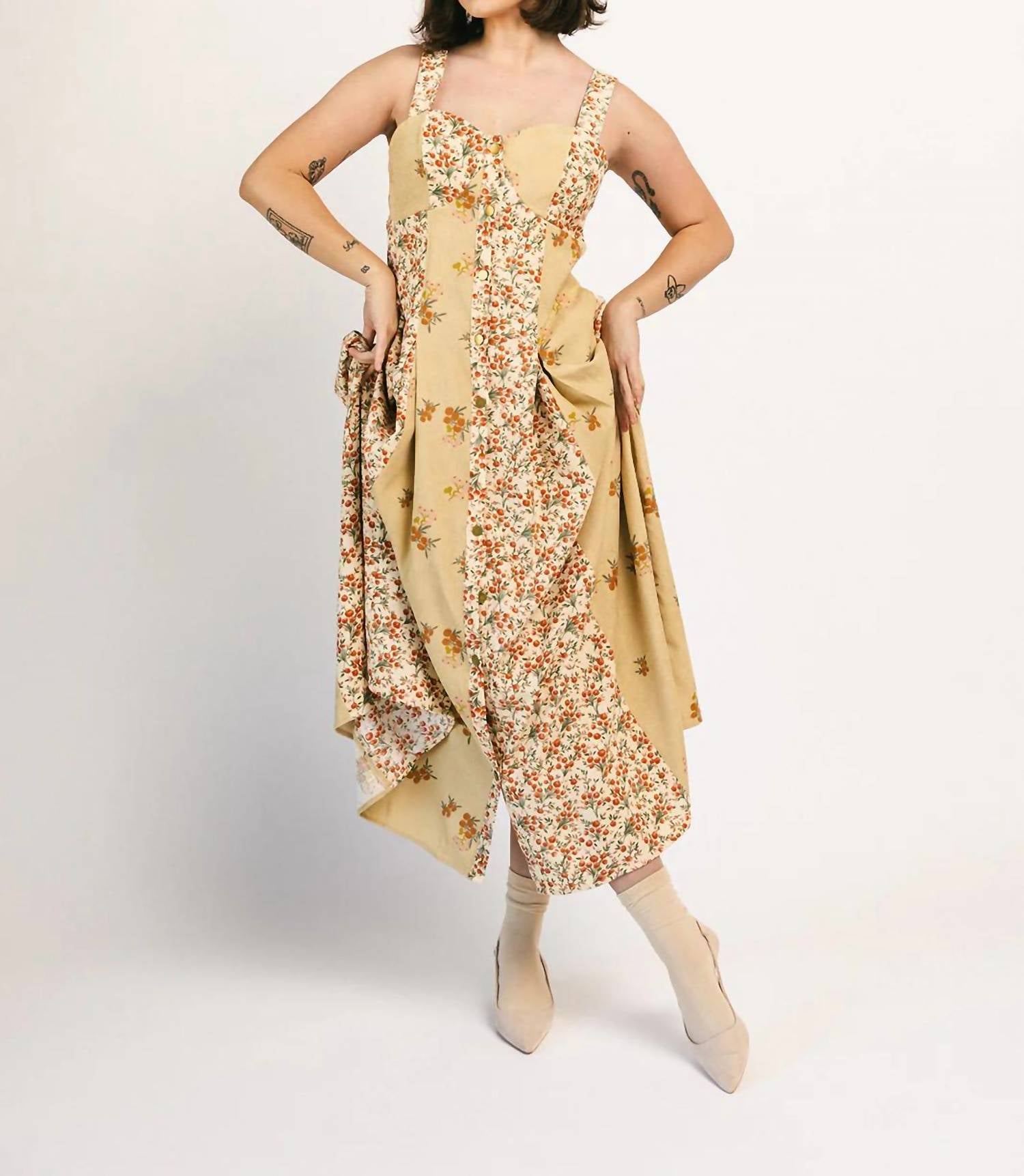 Heyson - Floral Corduroy Midi Dress
