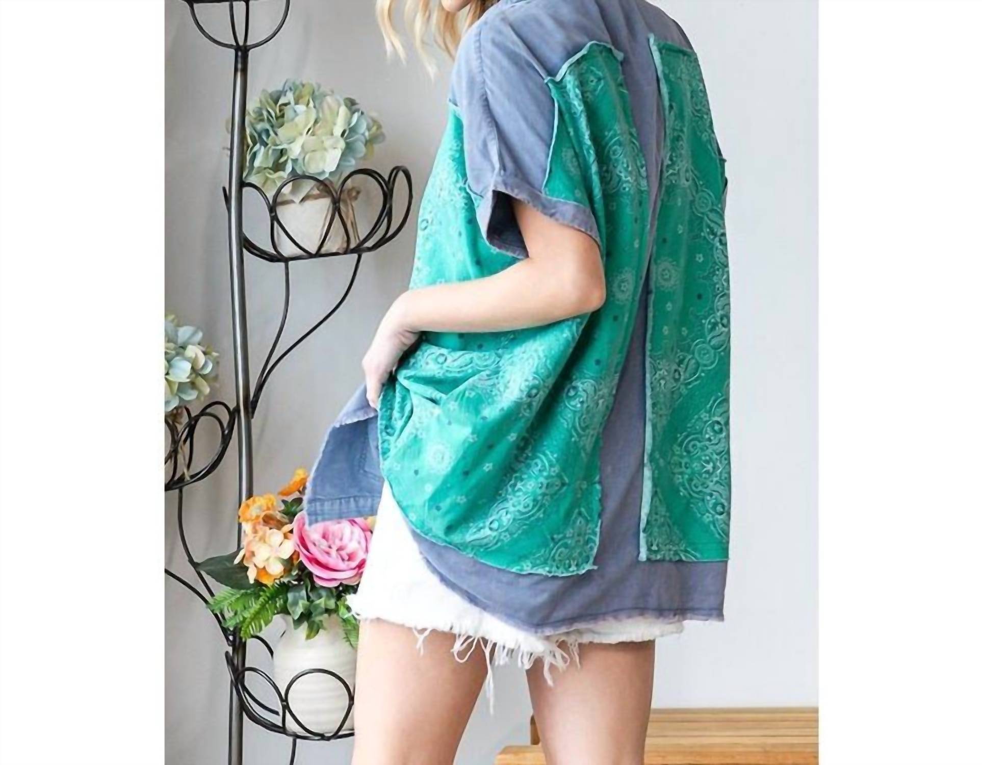 Oli & Hali - Washed Scarf Print Button Front Shirt