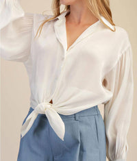 Glam - Stephanie Tie Front Collared Blouse