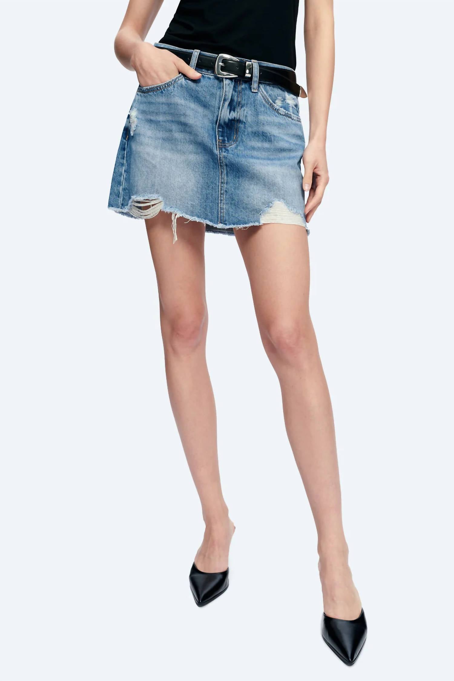 Bayeas - Distressed Mini Skirt