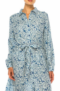 Vivid - Long Sleeve Belted Floral Shirt Dress