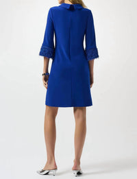 Joseph Ribkoff - Cowl Neck Fringe Cuff A-line Dress