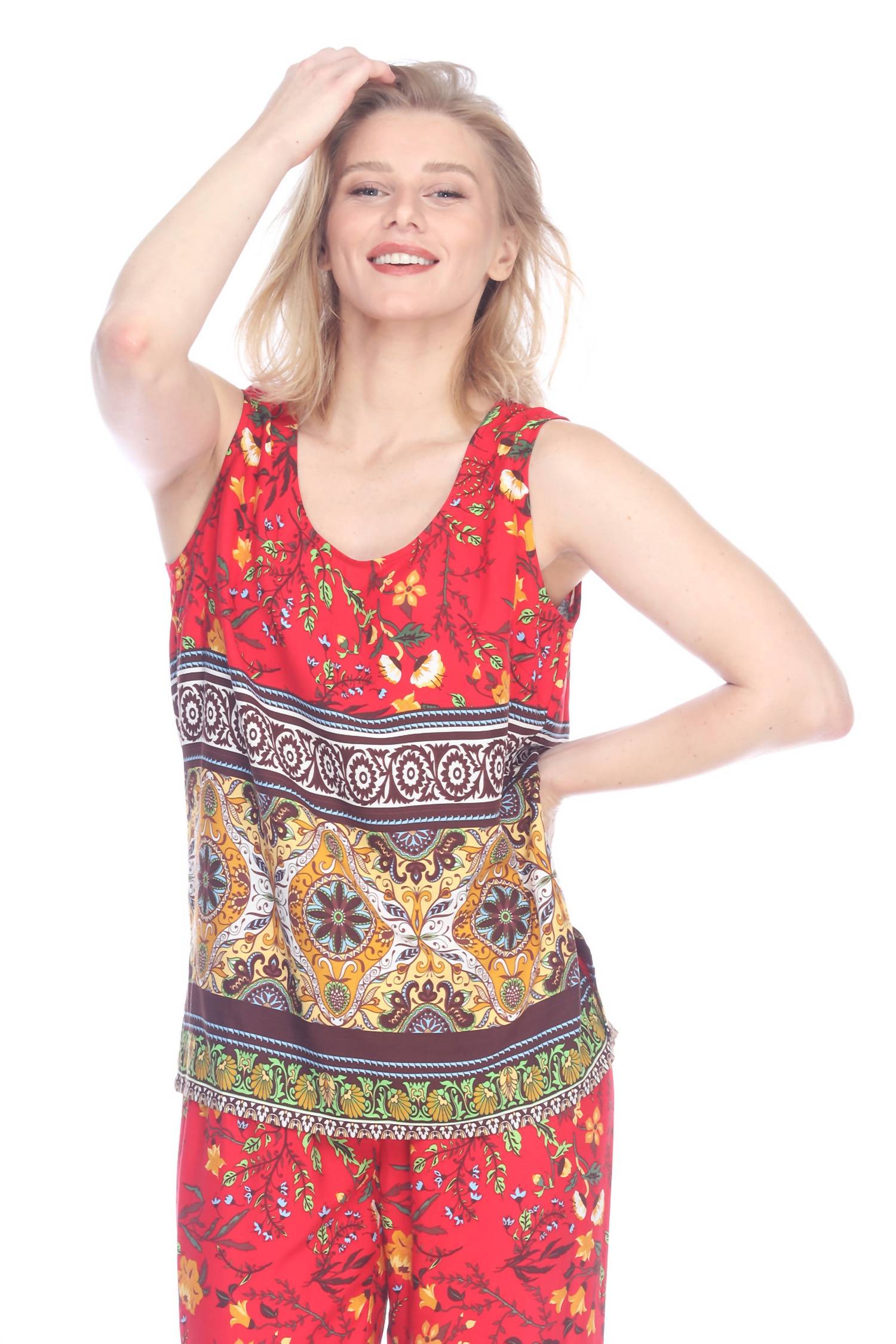 Paparazzi - Rayon Border Print Scoop Neck Tank Top